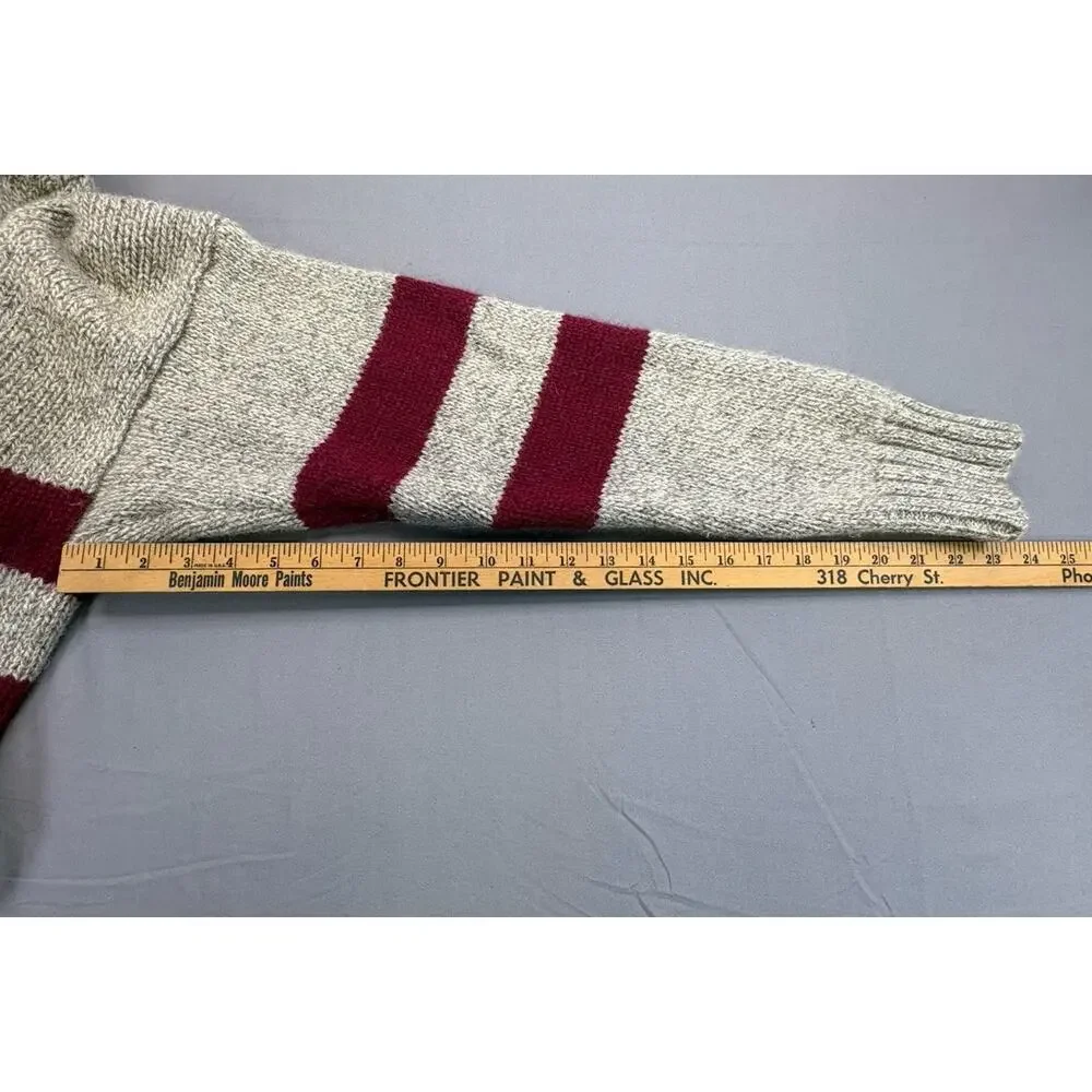 Vintage 80s GAP 100% Wool Cowl Neck Sweater Beige Maroon Stripe MED/LRG - Picture 5 of 8